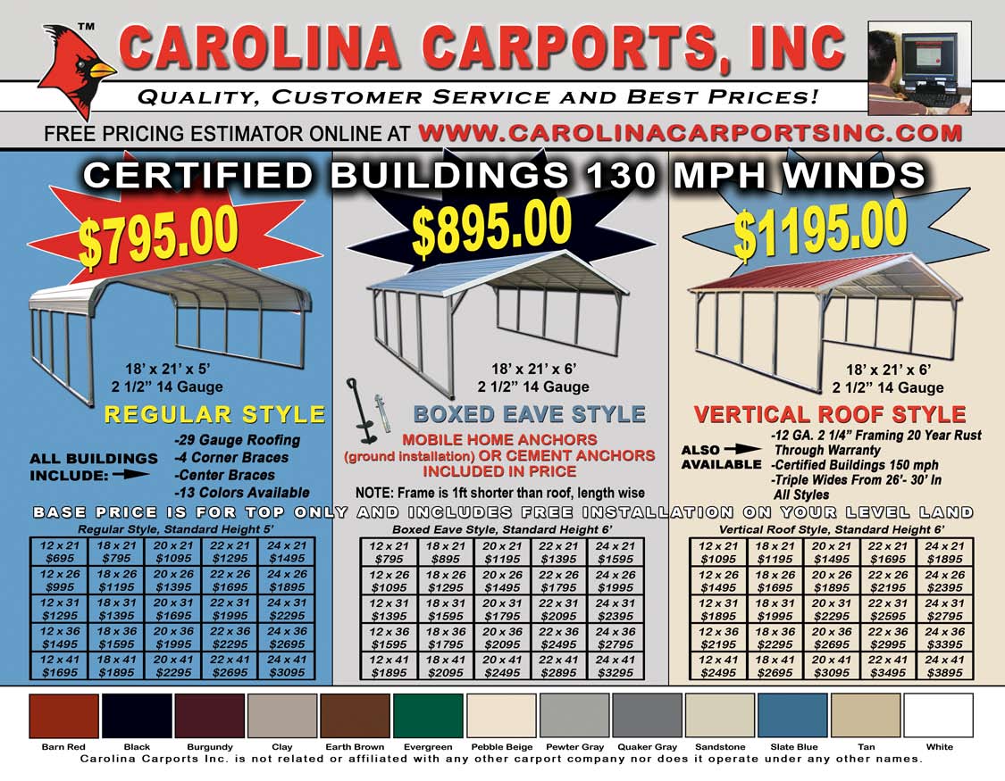 Carolina Carports Color Chart